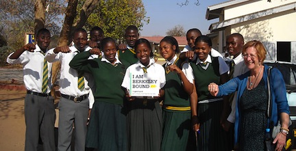 Berkeley admissions officer Lin Larson at right with students in Zimbabwe