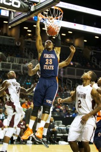 Virginia State’s Larry Savage (#23) dunks in the first half of their Big Apple Classic matchup against Virginia Union