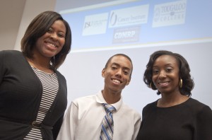 Britttany Martin, Anthony Keyes, and Tatyana Givens, the Jackson State University students who participated in the prostate cancer research program